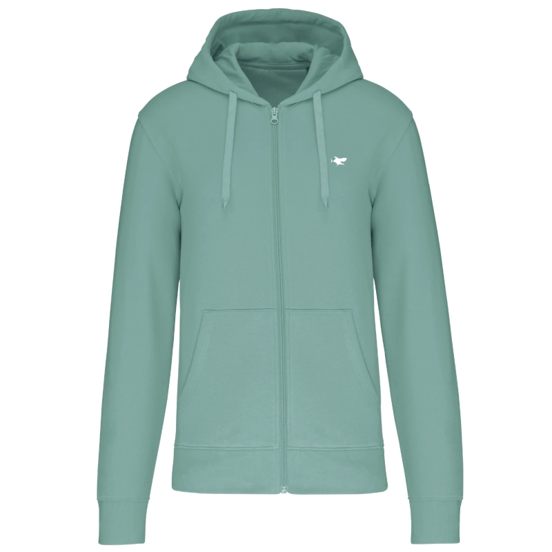 Sweat zippé à capuche printemps vert sauge mixte personnalisable