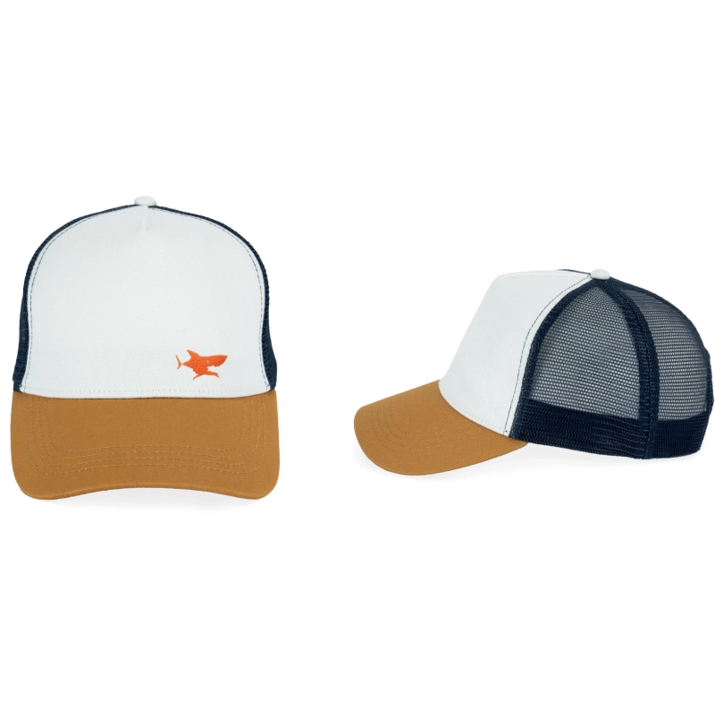 Casquette filet blanche et jaune requin brodé personnalisable
